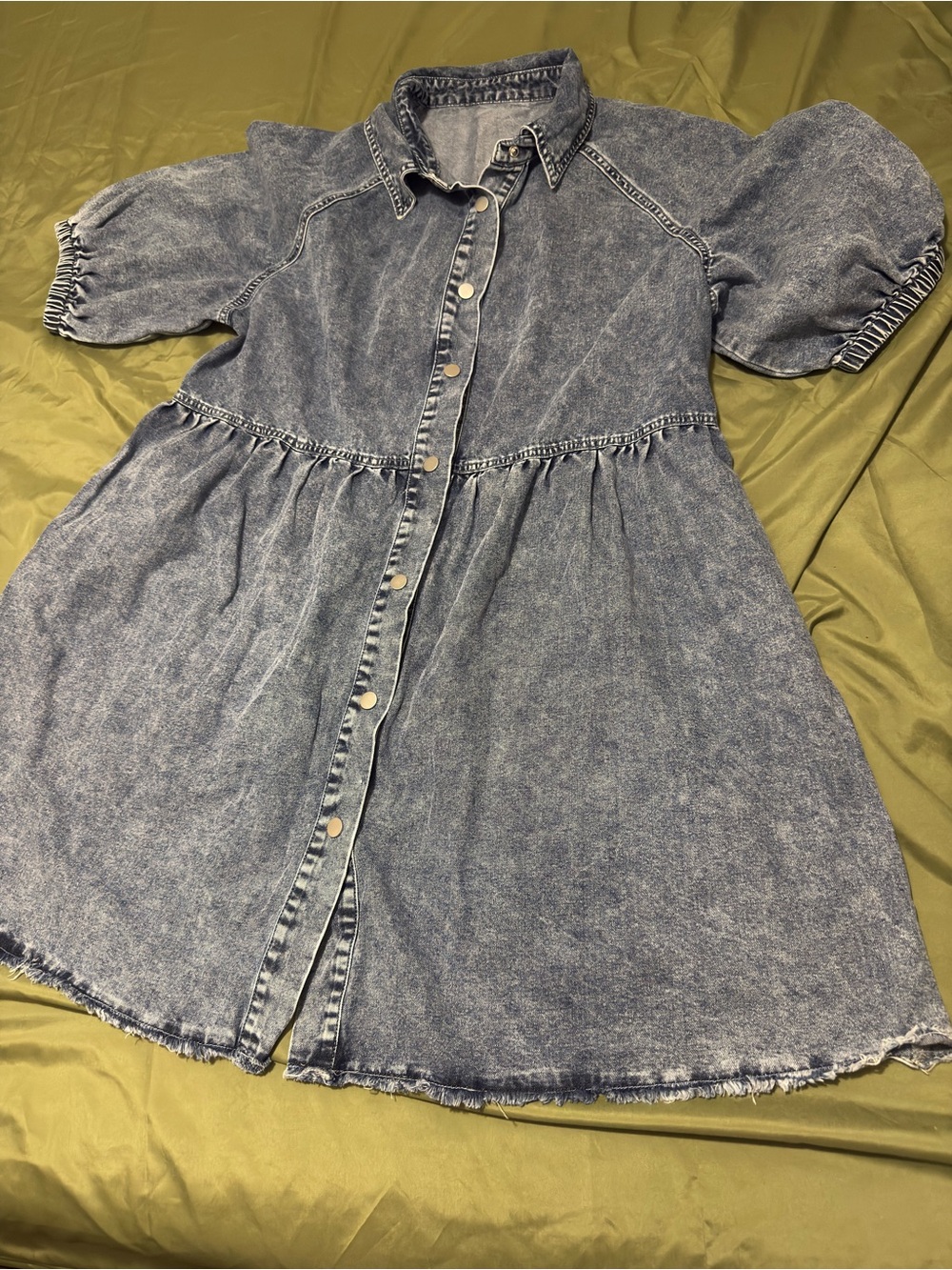 Acid Wash Denim Button-Front Babydoll Dress